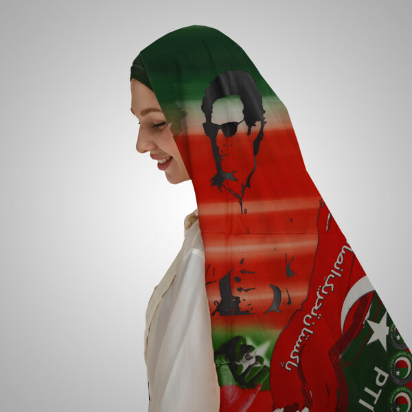 Green & Red Political Themed Digital Printed Dupatta - Image 2