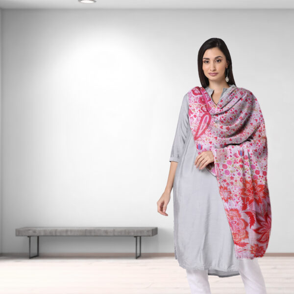 Pink & Red Floral Digital Printed Dupatta