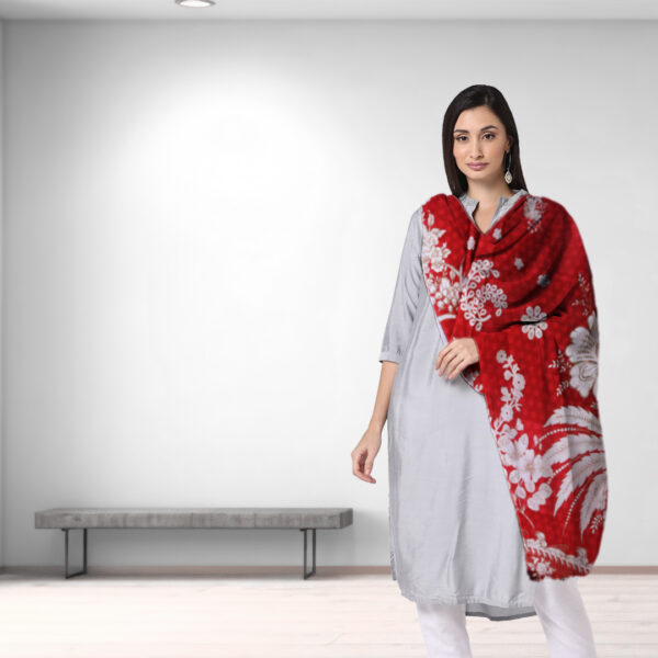 Red & White Floral Digital Printed Dupatta