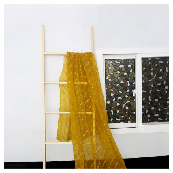 Mustard Organza Dupatta with Zari Embroidery