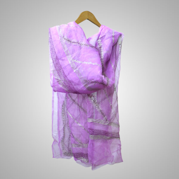 Purple Organza Dupatta with Hand Printing