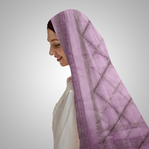 Purple Organza Dupatta with Hand Printing - Image 3