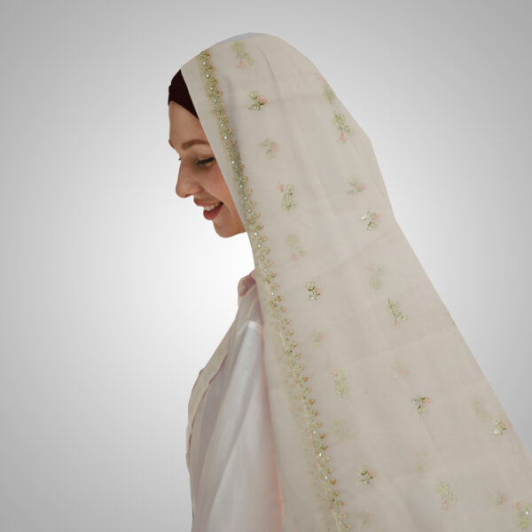 Light Pink Cotton Net Dupatta with Multi Boti Embroidery - Image 4