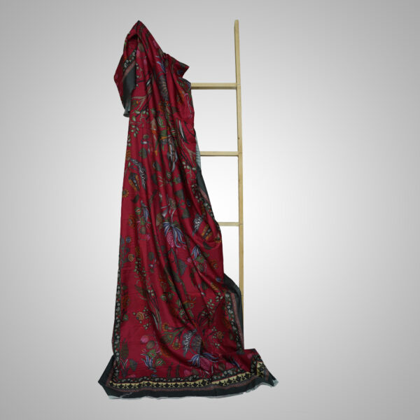 Floral Heritage Silk Dupatta – Crimson Red Elegance - Image 2