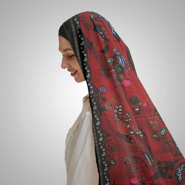 Floral Heritage Silk Dupatta – Crimson Red Elegance - Image 4
