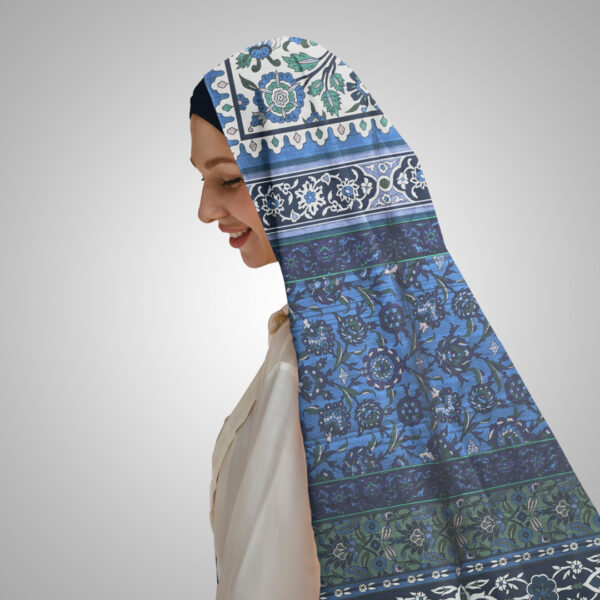 Royal Blue Ethnic Block Print Dupatta - Image 4