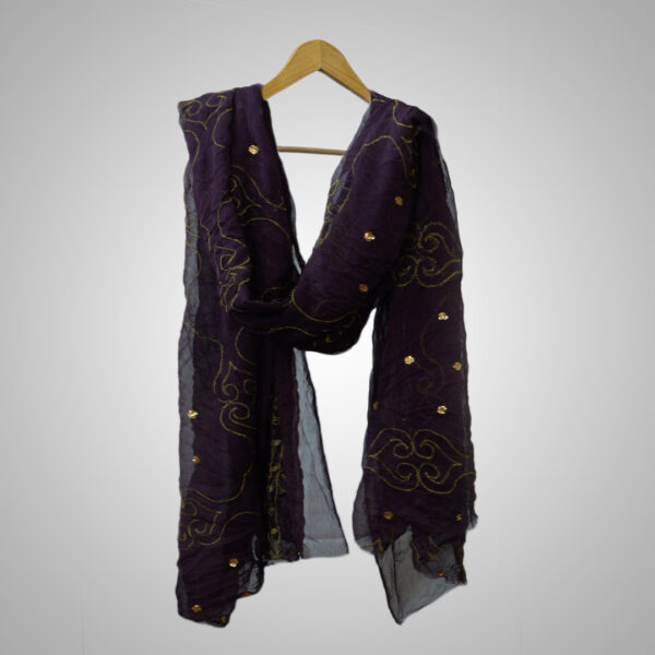 Midnight Bloom Chiffon Golden Embroidery